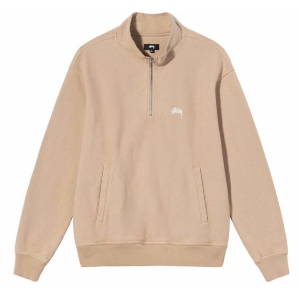 Stüssy Tan Logo Zip Mock Neck - Size M, Mens